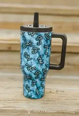 30oz Turquoise and Black Branded Insulated Tumbler With Handle And Built In Straw 30oz Turquoise and Black Branded Insulated Tumbler With Handle And Built In Straw