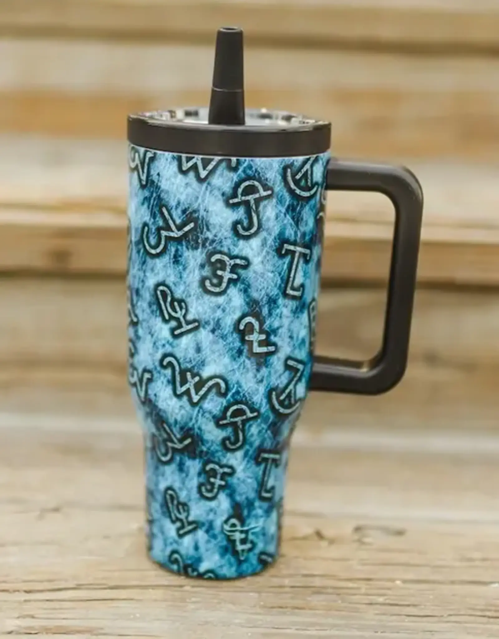 30oz Turquoise and Black Branded Insulated Tumbler With Handle And Built In Straw