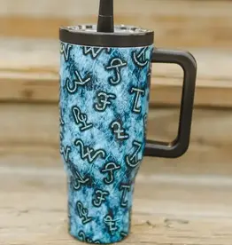 30oz Turquoise and Black Branded Insulated Tumbler With Handle And Built In Straw