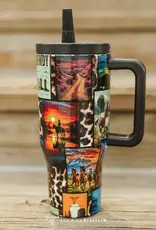 30oz Leopard Western Collage Insulated Tumbler With Handle And Built In Straw 30oz Leopard Western Collage Insulated Tumbler With Handle And Built In Straw