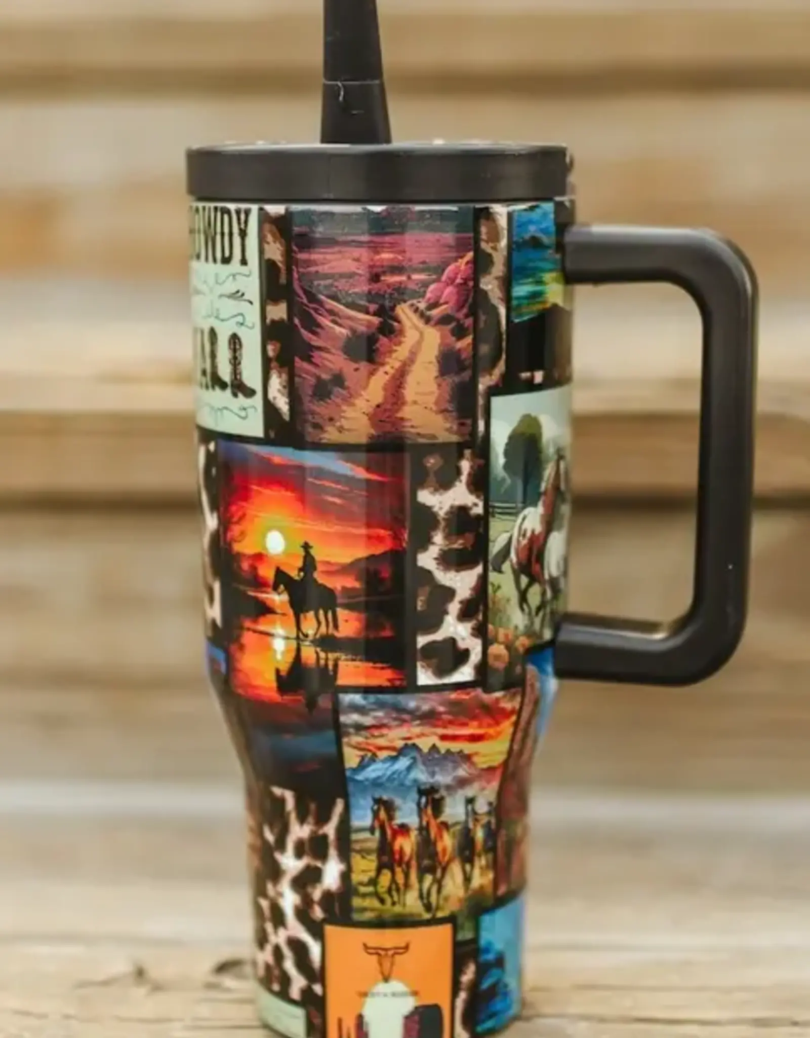 30oz Leopard Western Collage Insulated Tumbler With Handle And Built In Straw