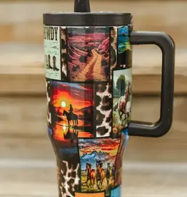 30oz Leopard Western Collage Insulated Tumbler With Handle And Built In Straw