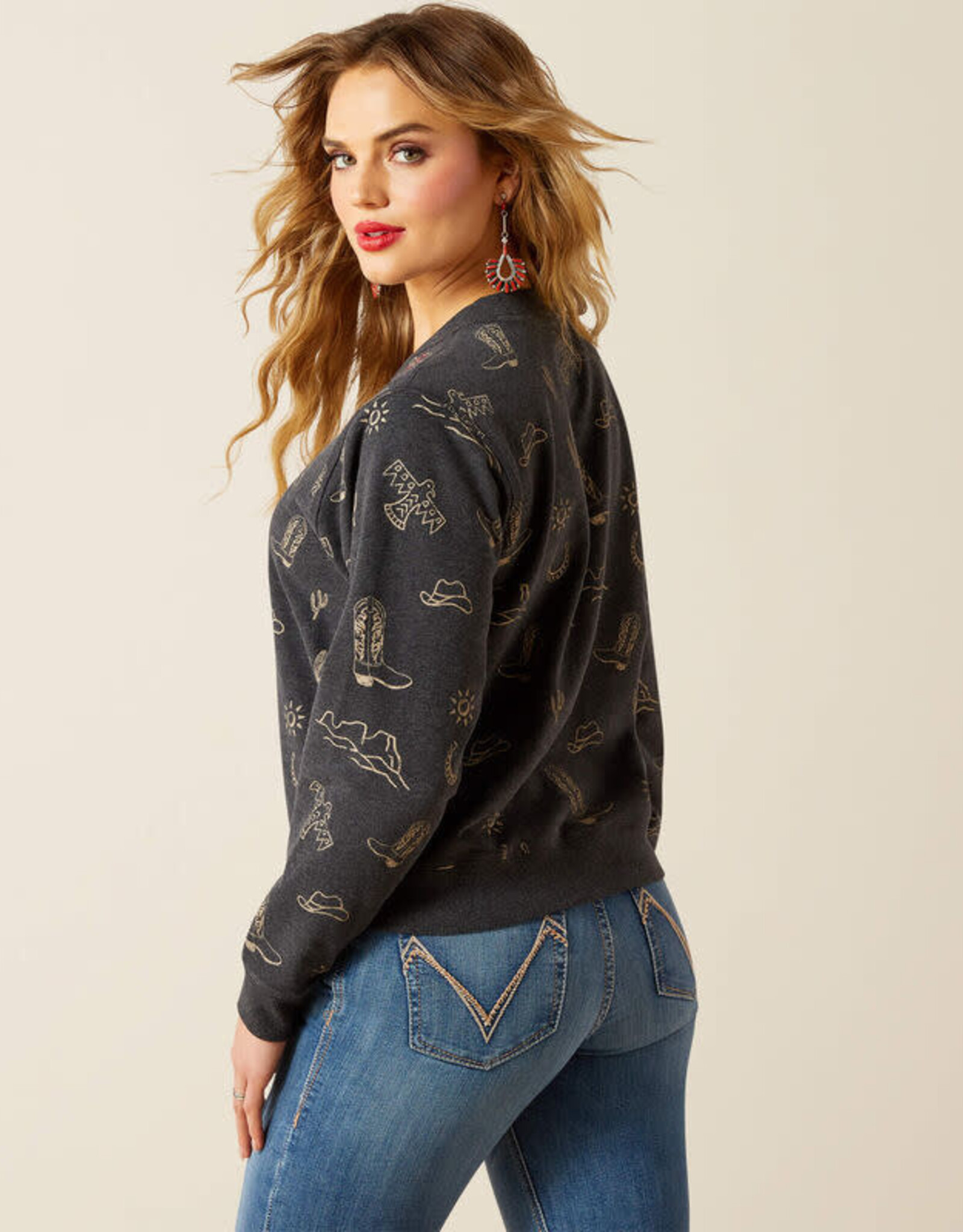 Ariat Womens Ariat Black Western Motif Crew Neck Sweatshirt