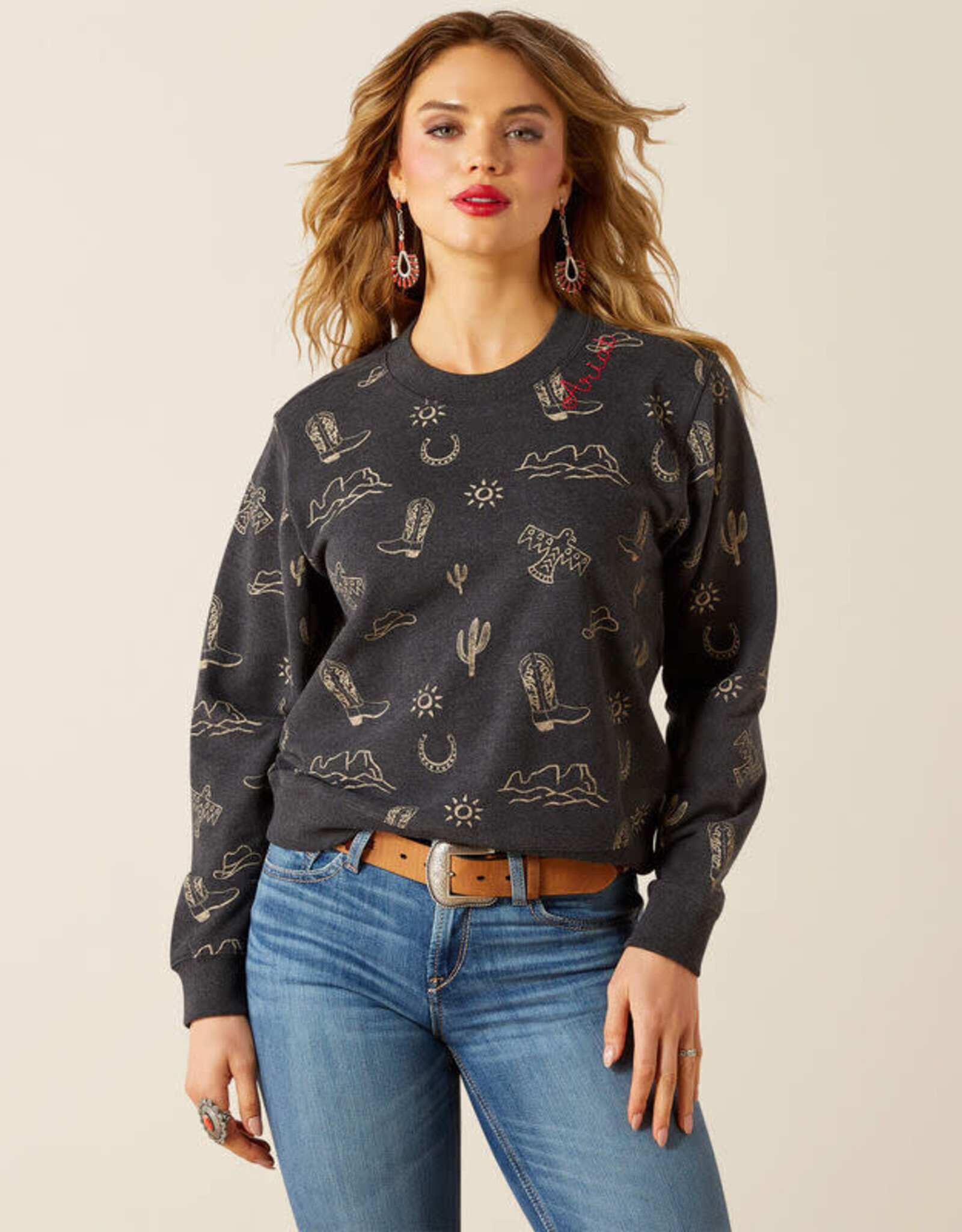 Ariat Womens Ariat Black Western Motif Crew Neck Sweatshirt