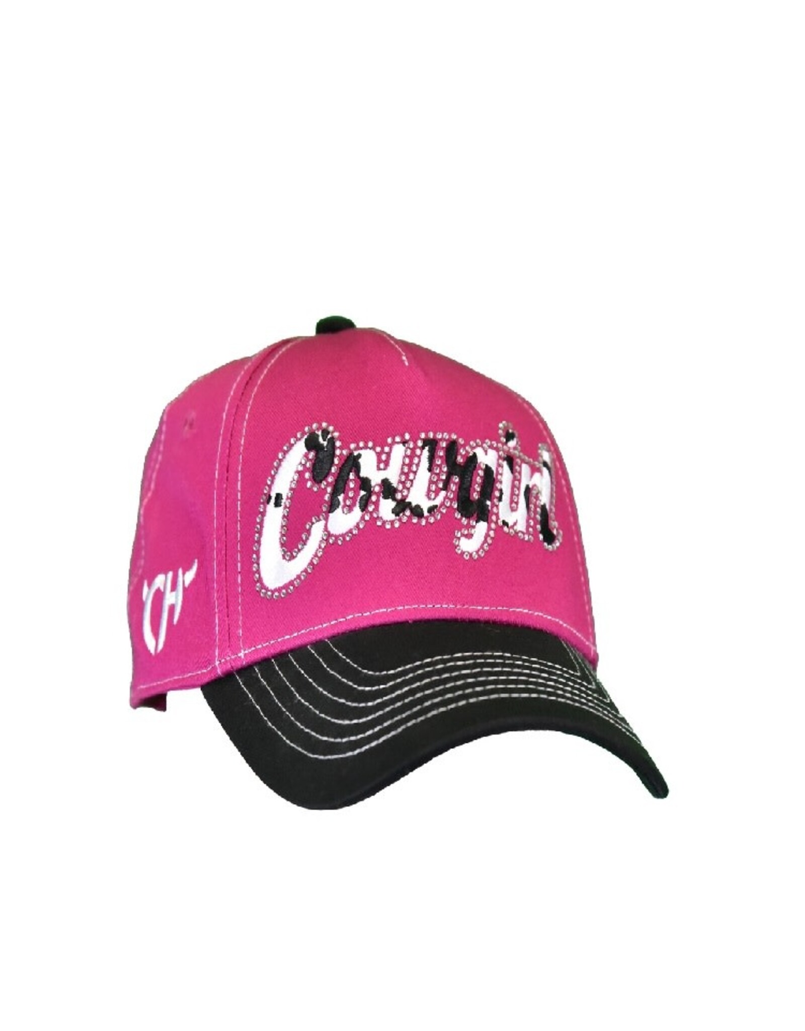 Girls Cow Print Embroidered Pink Cowgirl Baseball Cap