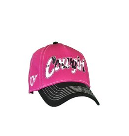 Girls Cow Print Embroidered Pink Cowgirl Baseball Cap