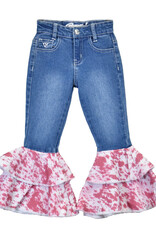Girls Infant Toddler Pink Cowhide Double Ruffle Western Jeans