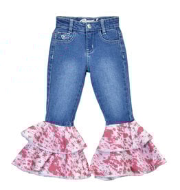 Girls Infant Toddler Pink Cowhide Double Ruffle Western Jeans