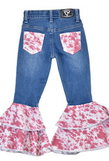 Girls Infant Toddler Pink Cowhide Double Ruffle Western Jeans