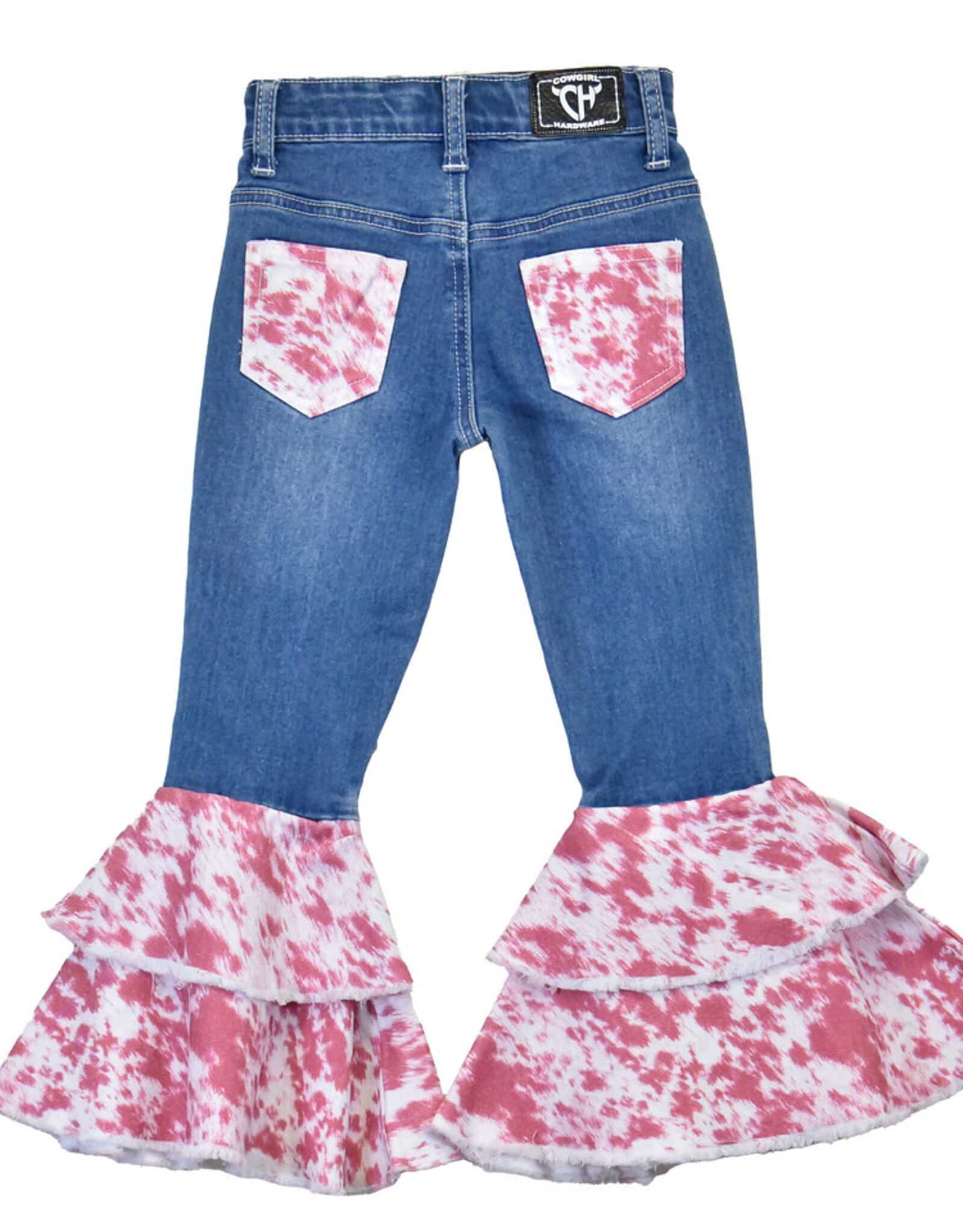 Girls Infant Toddler Pink Cowhide Double Ruffle Western Jeans