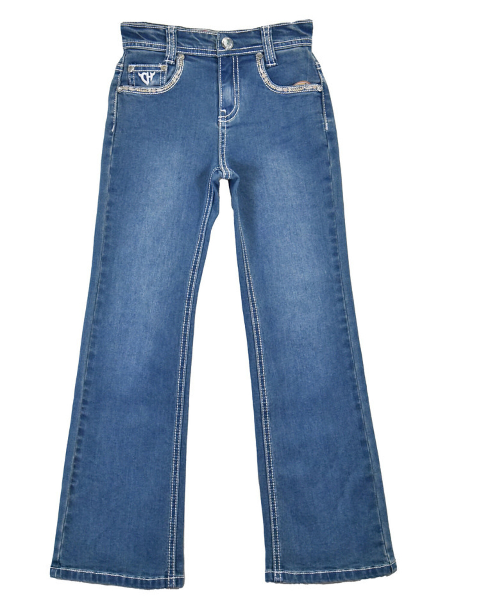 Girls Flora Outline Boot Cut Western Denim Jeans