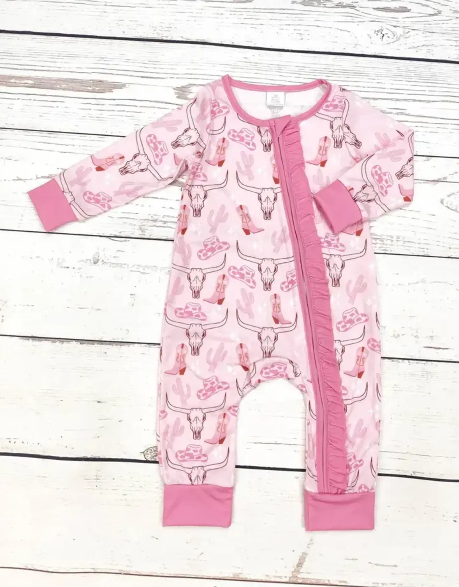 Sassy Kids Palace Baby Girls Pink Bamboo Western Motif Zip Sleeper