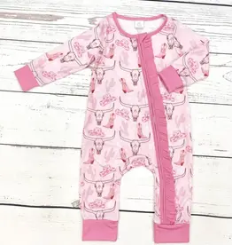 Sassy Kids Palace Baby Girls Pink Bamboo Western Motif Zip Sleeper