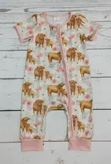 Sassy Kids Palace Baby Girls Pink Highlander Cow Zip Romper