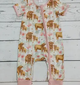 Sassy Kids Palace Baby Girls Pink Highlander Cow Zip Romper