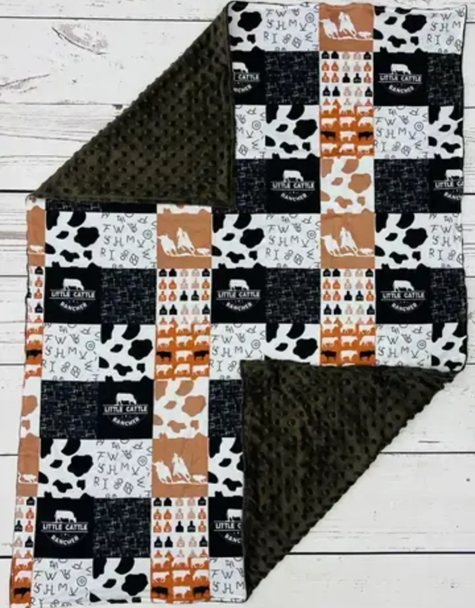Sassy Kids Palace Brown Little Cattle Rancher Minky Blanket 29" x 43"