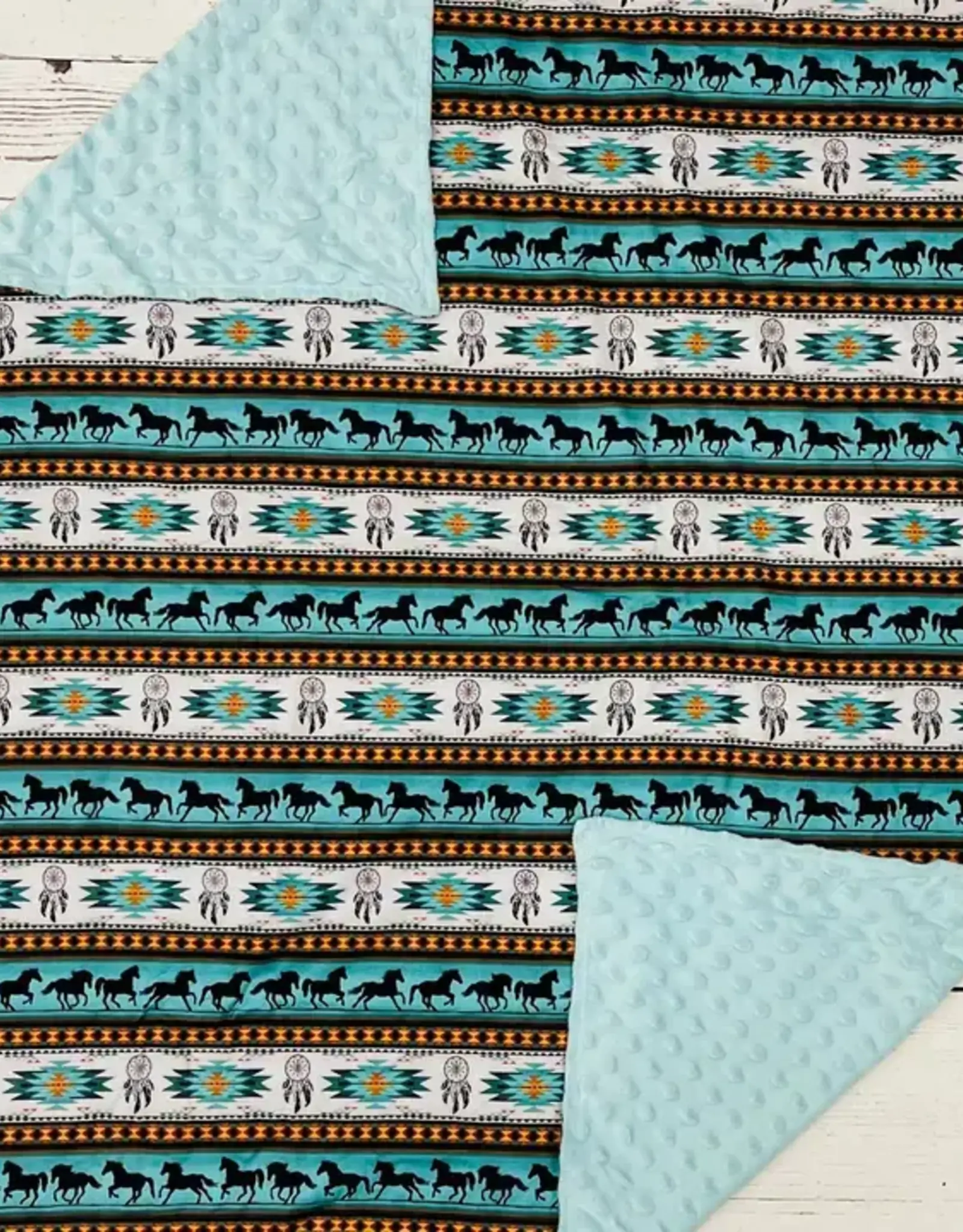 Sassy Kids Palace Baby Turquoise Aztec Horse Minky Blanket 29" x 43"