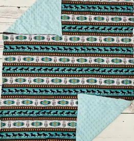Sassy Kids Palace Baby Turquoise Aztec Horse Minky Blanket 29" x 43"