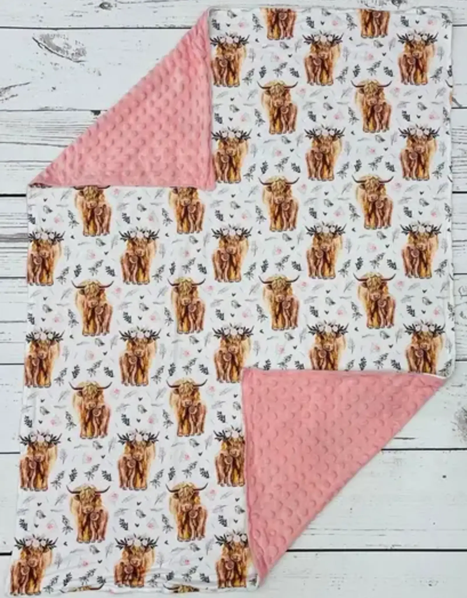 Sassy Kids Palace Pink Highlander Floral Minky Baby Blanket 29" x 43"