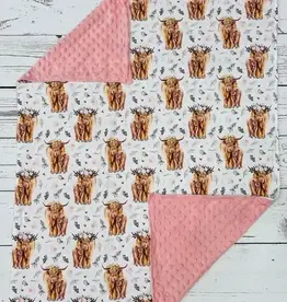 Sassy Kids Palace Pink Highlander Floral Minky Baby Blanket 29" x 43"