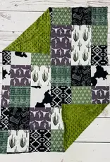 Sassy Kids Palace Olive Cows and Cactus Minky Baby Blanket 29" x 43"
