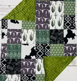 Sassy Kids Palace Olive Cows and Cactus Minky Baby Blanket 29" x 43"