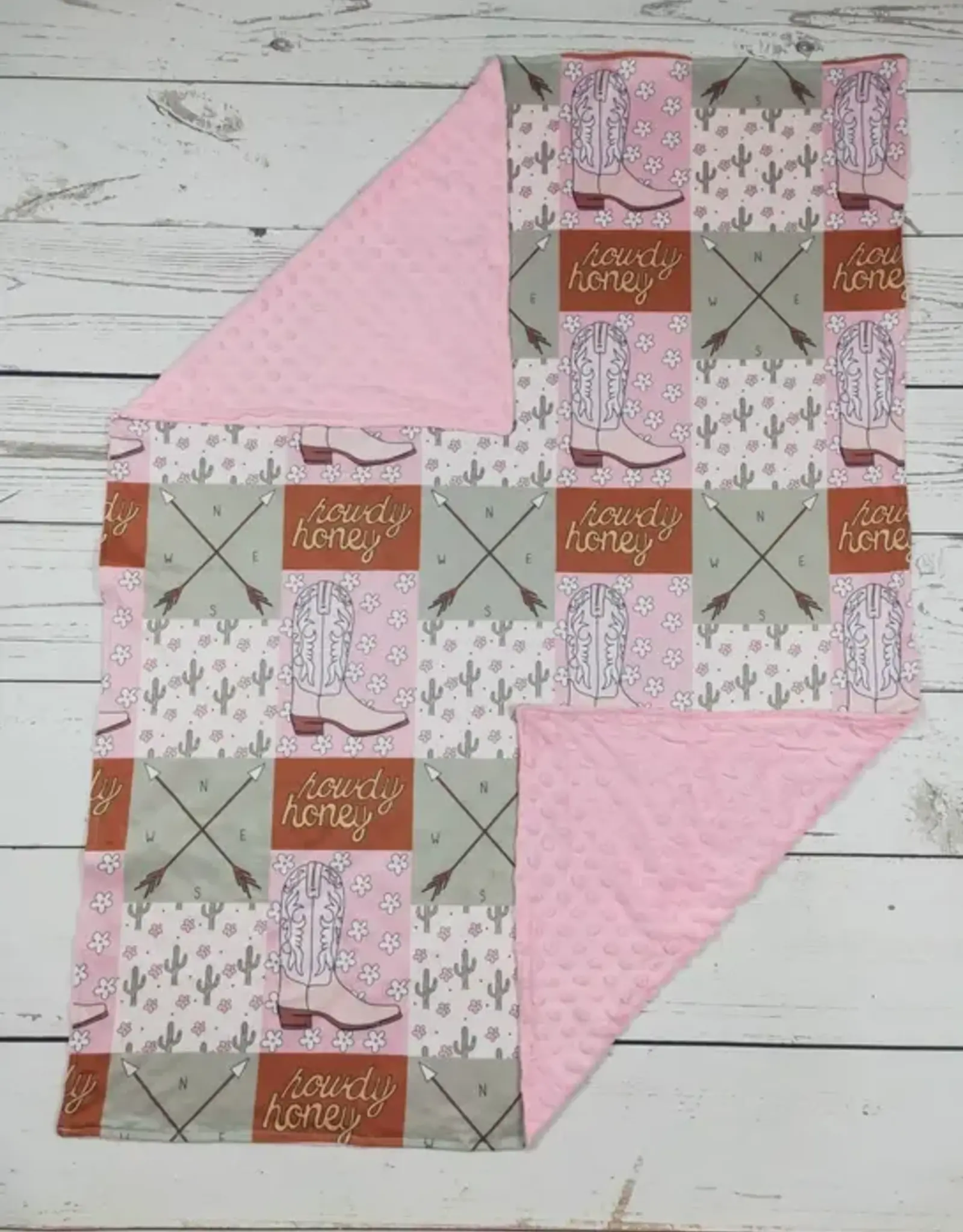 Sassy Kids Palace Howdy Honey Pink Minky Baby Blanket 29" x 43"