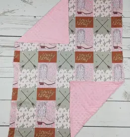 Sassy Kids Palace Howdy Honey Pink Minky Baby Blanket 29" x 43"
