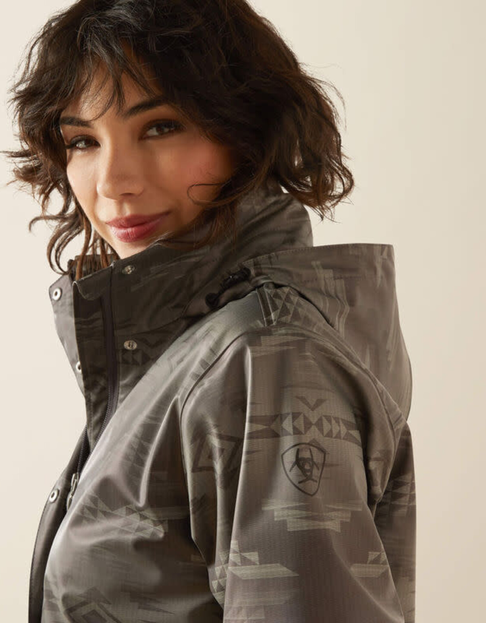 Ariat Ariats Womens Grey Aztec Drizzle Rain Slicker Jacket