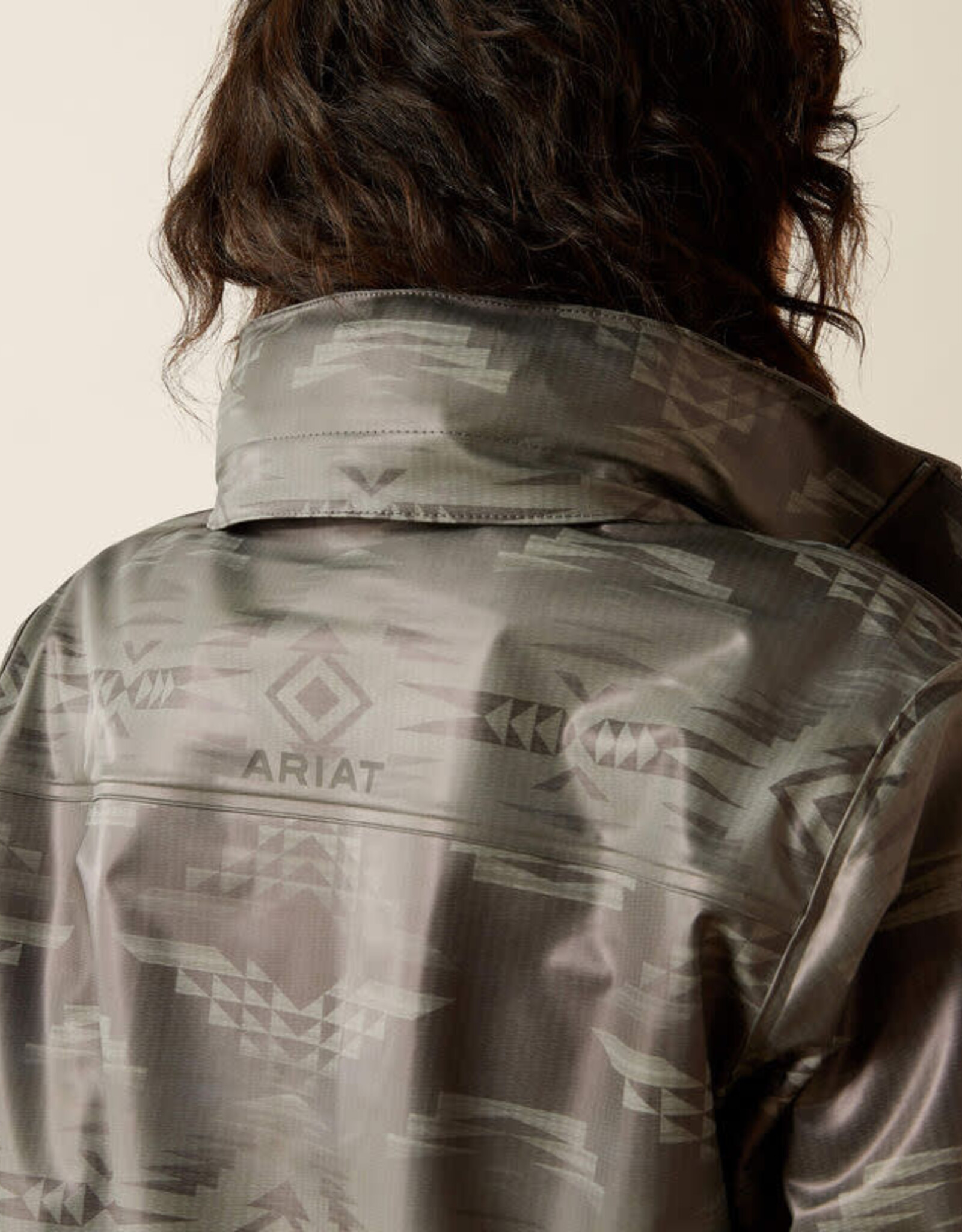 Ariat Ariats Womens Grey Aztec Drizzle Rain Slicker Jacket