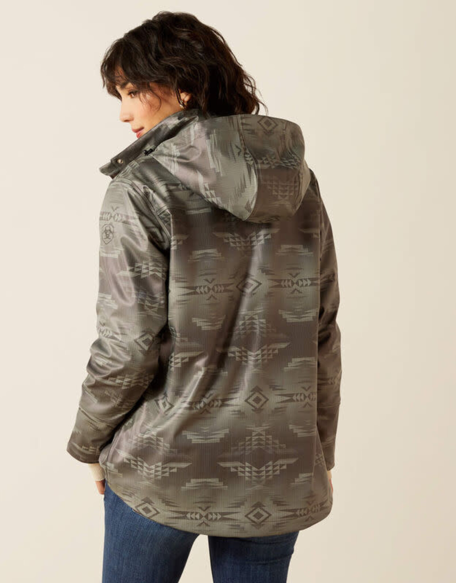 Ariat Ariats Womens Grey Aztec Drizzle Rain Slicker Jacket