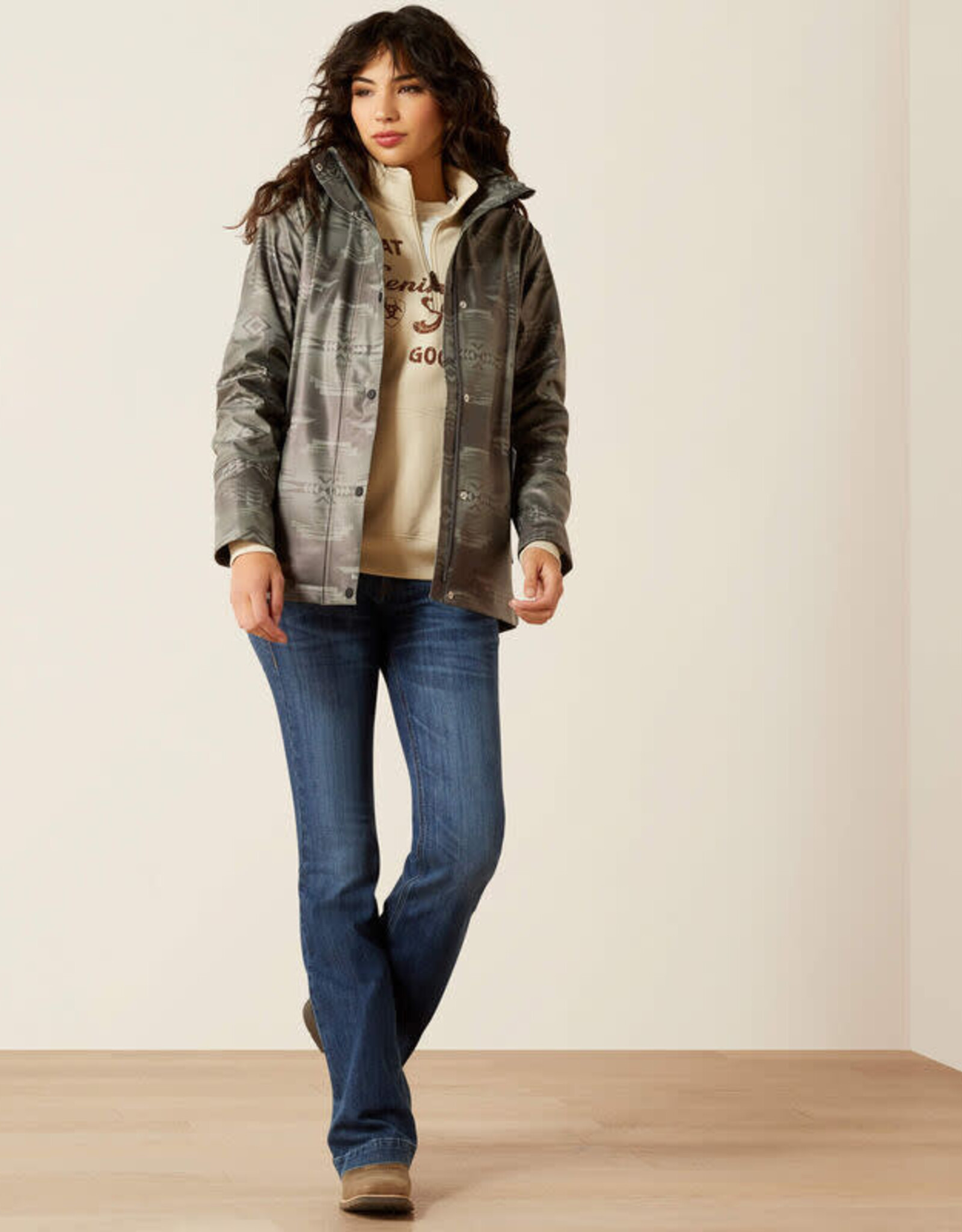 Ariat Ariats Womens Grey Aztec Drizzle Rain Slicker Jacket