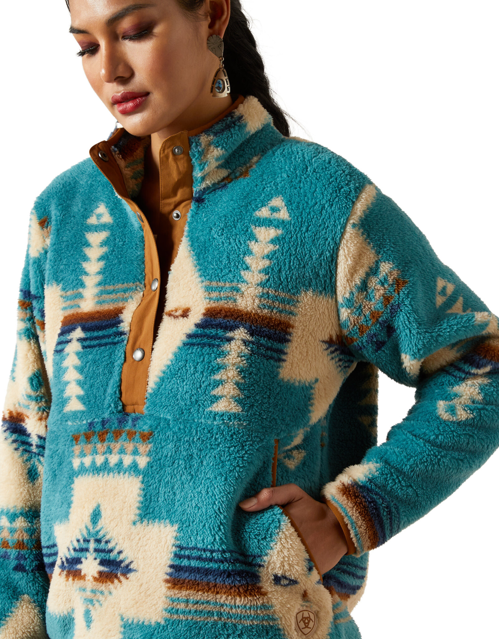 Ariat Ariats Womens Turquoise Agave Berber Snap Front Sweatshirt