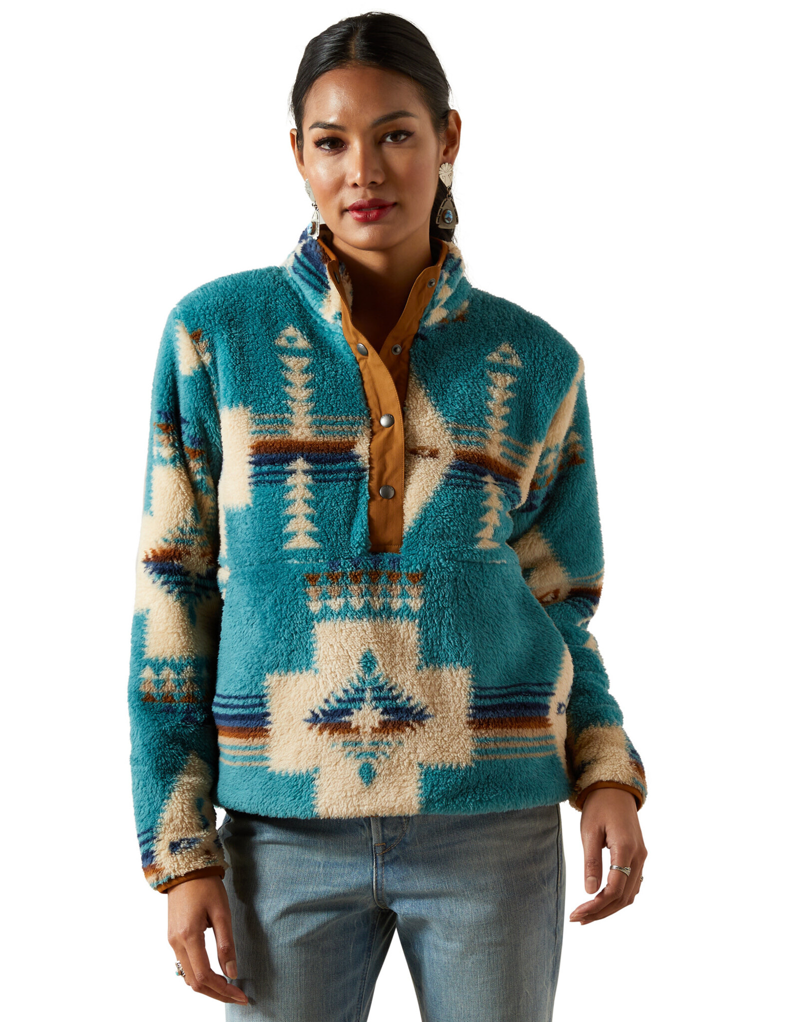 Ariat Ariats Womens Turquoise Agave Berber Snap Front Sweatshirt