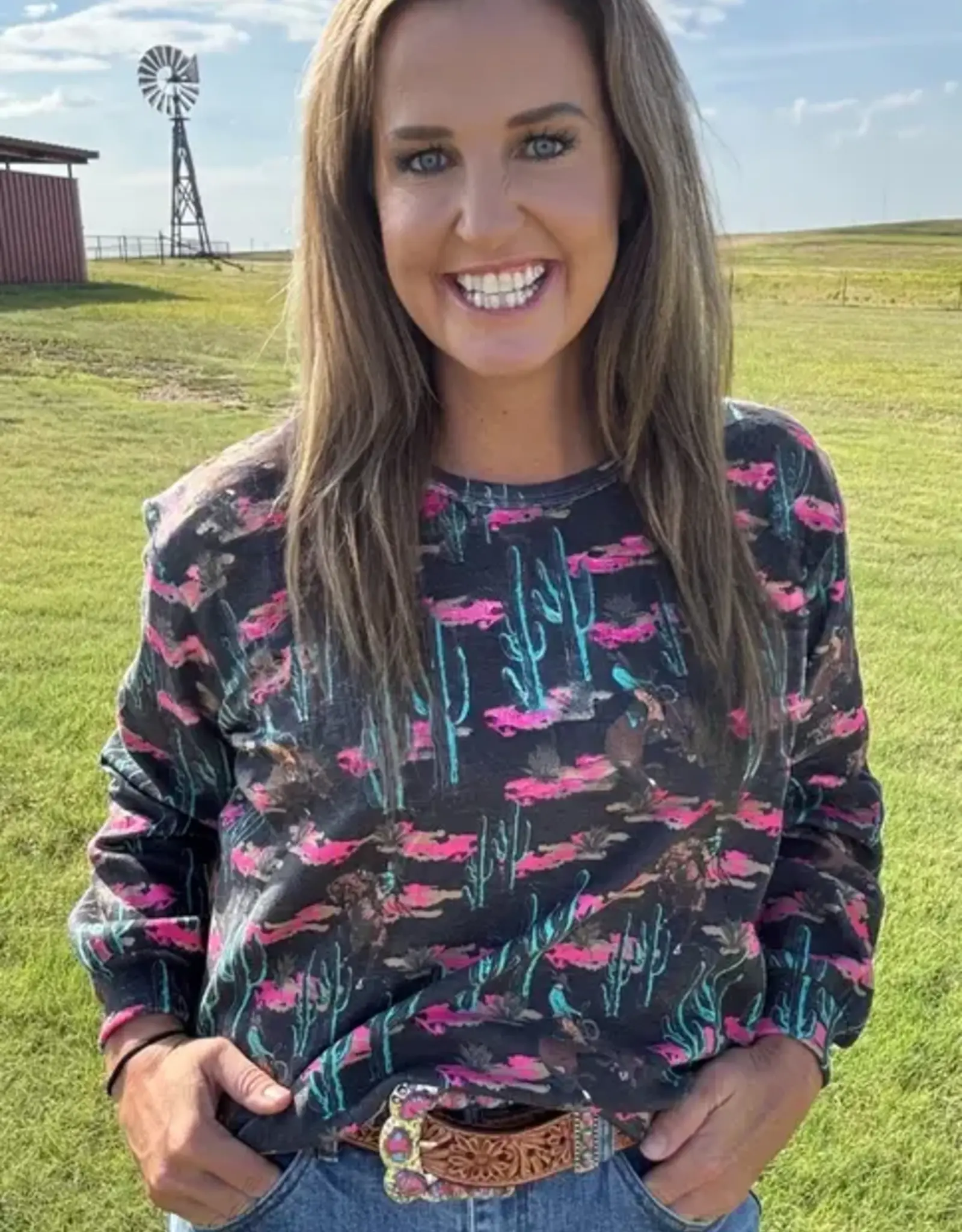 Womens Rosette Rodeo Long Sleeve Fleece Western Shirt