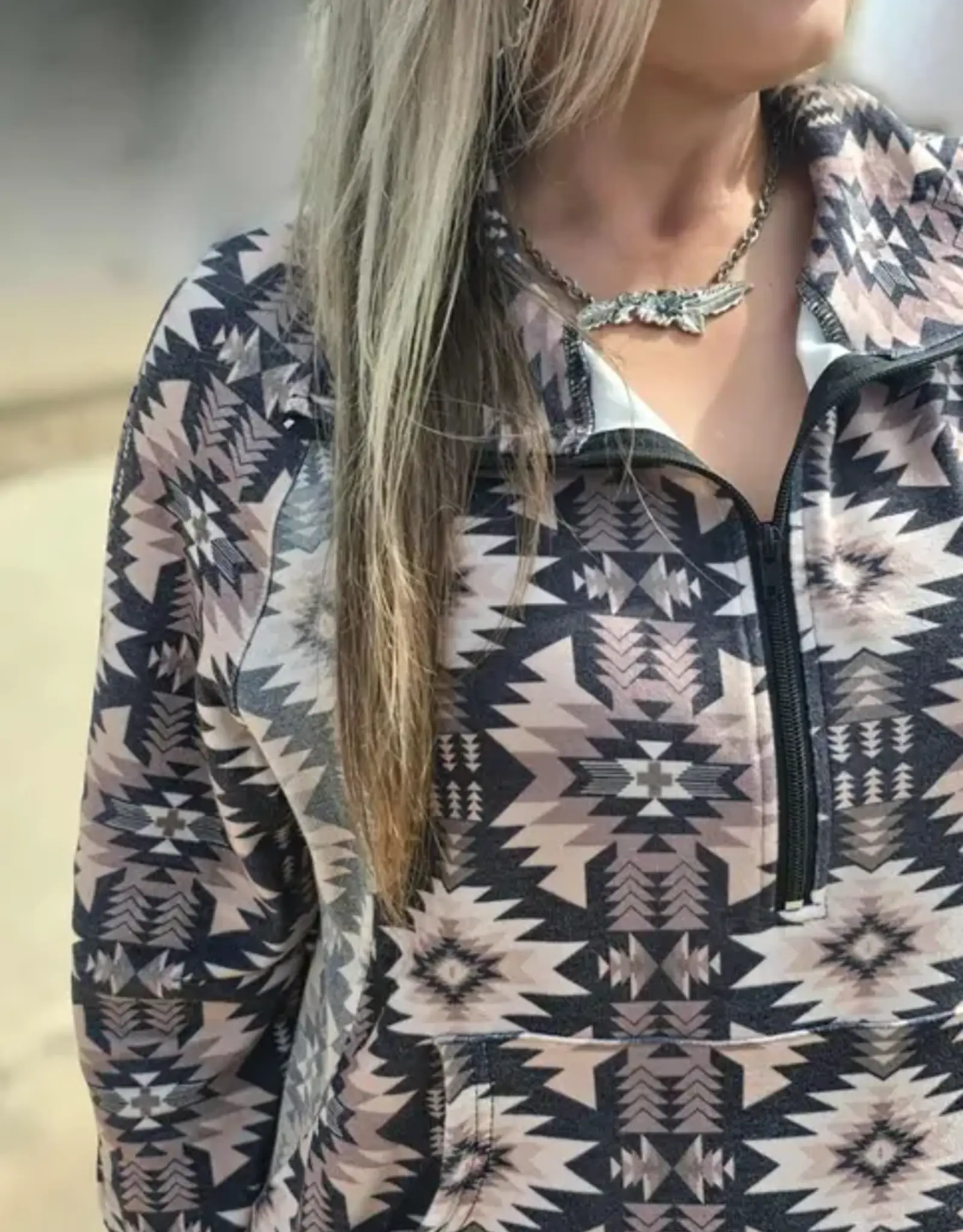 Canyon Echo Tan Aztec Long Sleeve Pullover