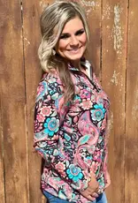 Midnight Bloom Pink Paisley Quarter Zip Pullover