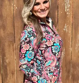 Midnight Bloom Pink Paisley Quarter Zip Pullover