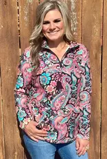 Midnight Bloom Pink Paisley Quarter Zip Pullover