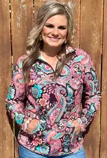 Midnight Bloom Pink Paisley Quarter Zip Pullover