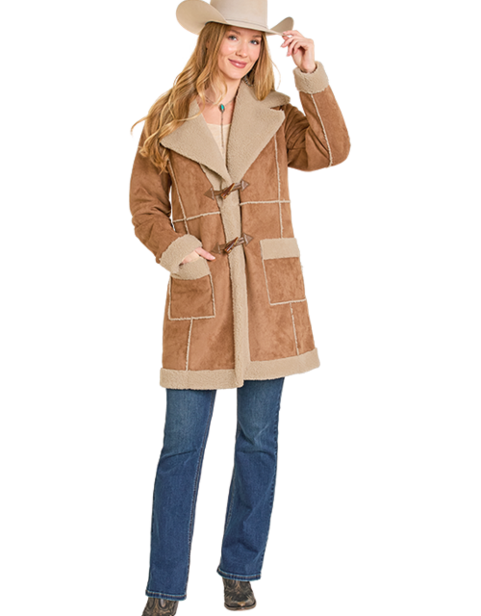 Womens Powder River Camel Micro Suede Berber Lined Jacket