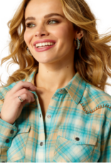 Ariat Womens Ariat Turquoise Tan Brushed Cotton Plaid Long Sleeve Button Shirt ~ Plus Sizes Available
