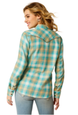 Ariat Womens Ariat Turquoise Tan Brushed Cotton Plaid Long Sleeve Button Shirt ~ Plus Sizes Available