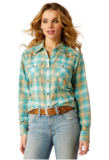 Ariat Womens Ariat Turquoise Tan Brushed Cotton Plaid Long Sleeve Button Shirt ~ Plus Sizes Available