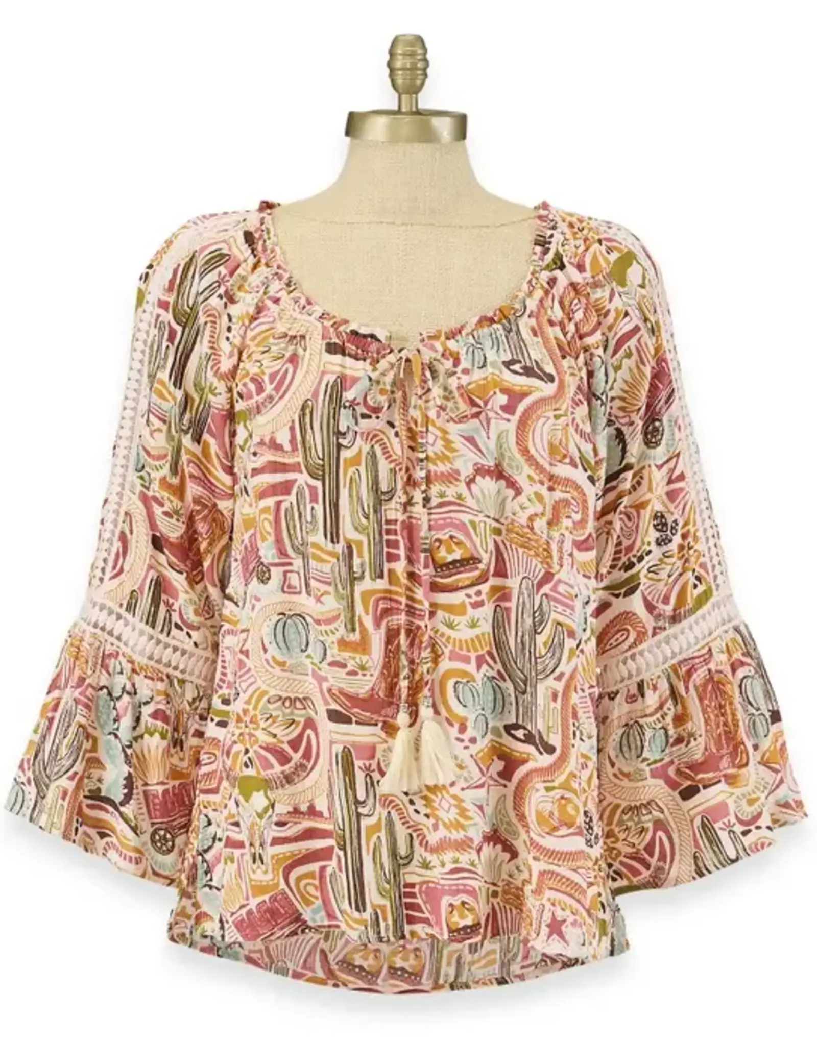 Back In The Saddle Womens Flowy Western Dream Print Blouse