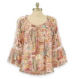 Back In The Saddle Womens Flowy Western Dream Print Blouse
