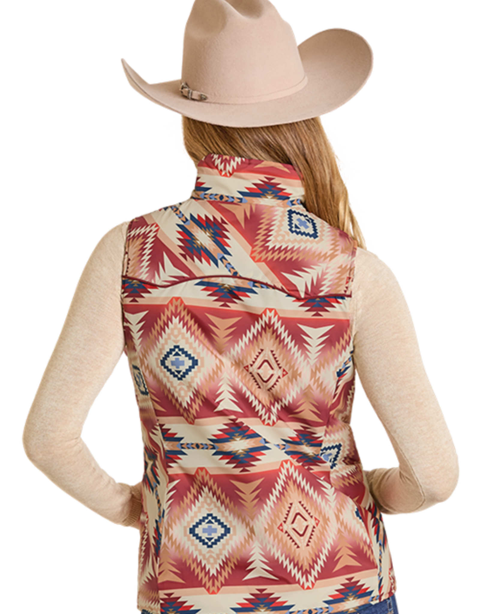 Womens Reversible Burgundy Aztec Western Quilted Puffer Vest