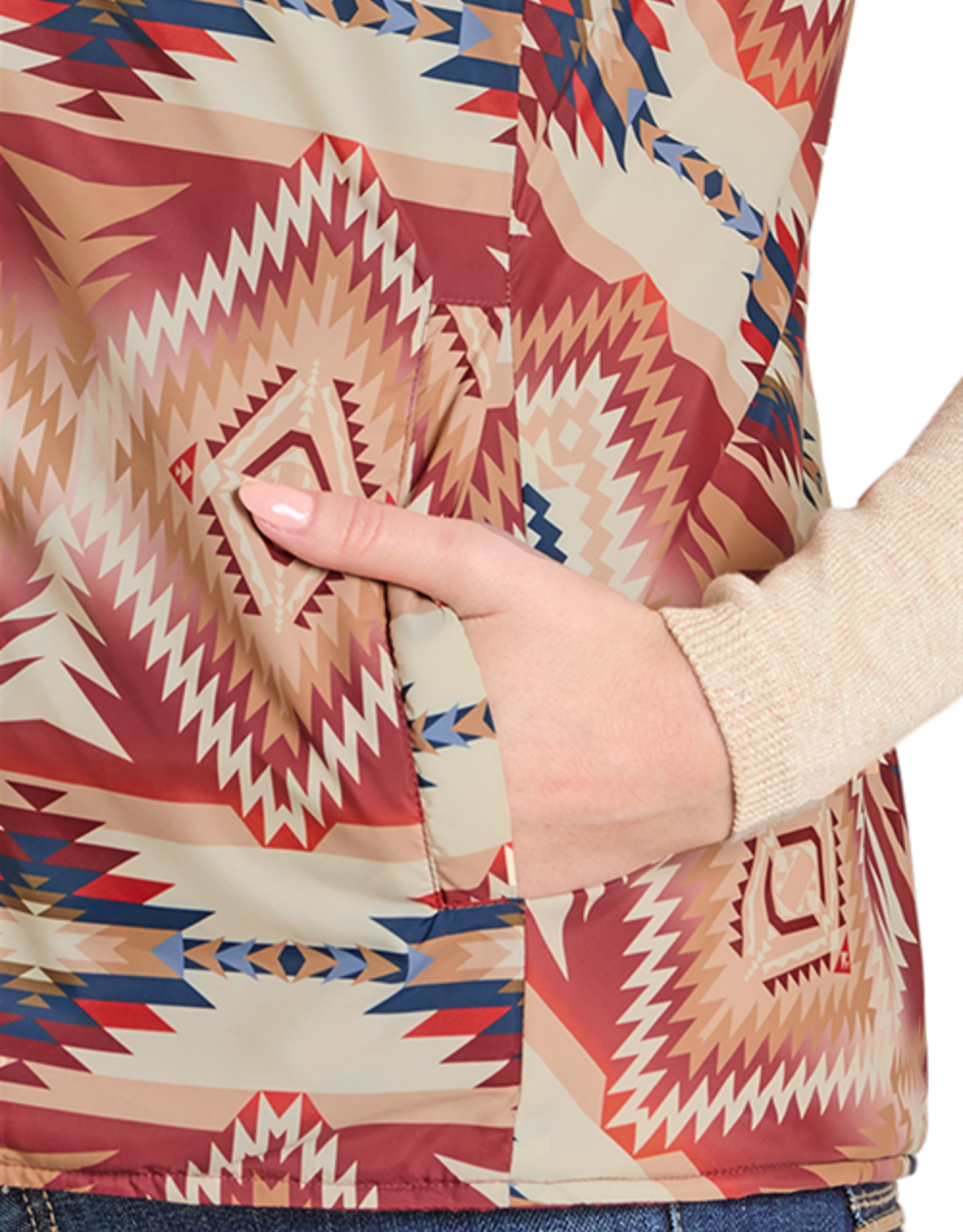Womens Reversible Burgundy Aztec Western Quilted Puffer Vest