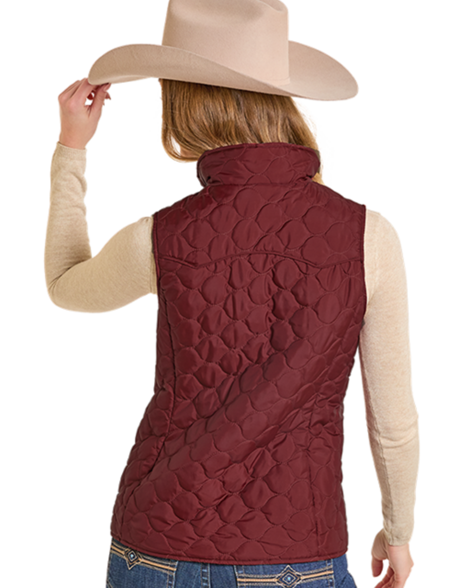 Womens Reversible Burgundy Aztec Western Quilted Puffer Vest