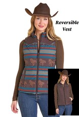 Womens Reversible Chocolate Running Horse Western Quilted Puffer Vest